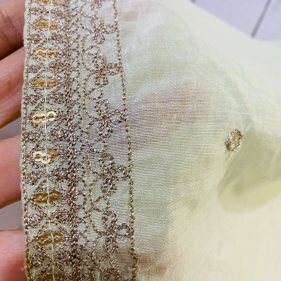 Silk stitched 3 piece suit with lining in pastel green with rose gold embroidery - Picture 4 of 11